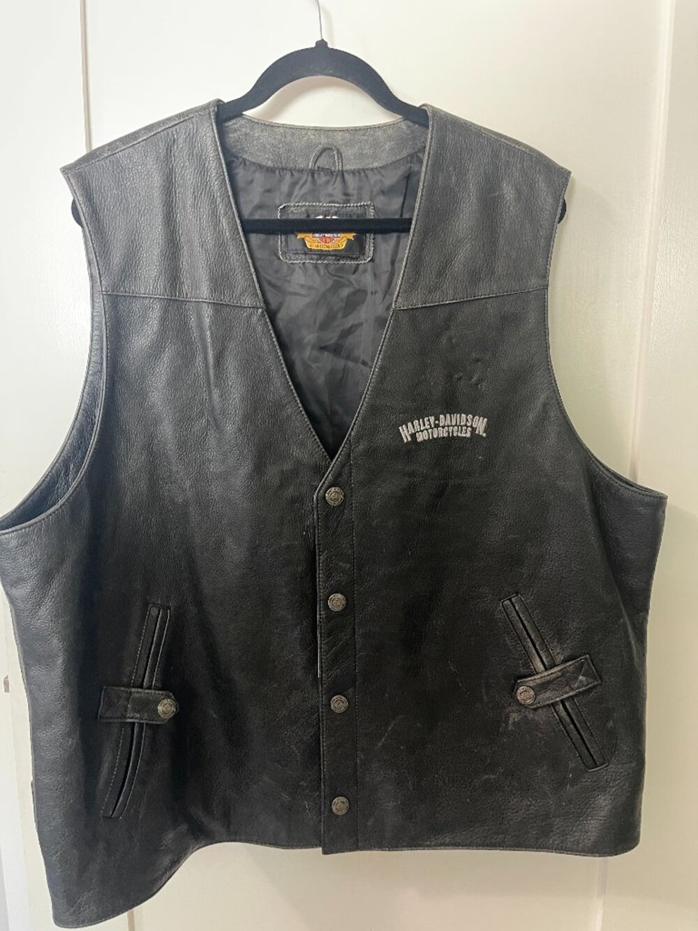 Vintage Men's Harley-Davidson Motorcycles Black Leather Vest Sz XL